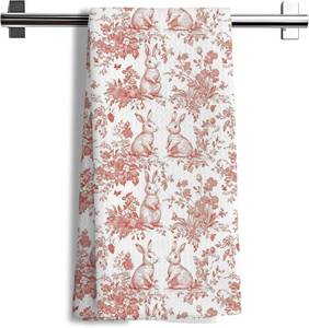 lot 271534 image: Pink Chinoiserie Rabbit Kitchen Towels,Farm Rabbit Gift Decorative Hand Towels,Pink Grandmillennial Botanical Animal Print Floral Dish Tea Towels Decor for Kitchen Bathroom, 16x24 Inch