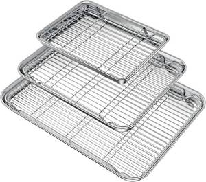 lot 371450 image: Wildone Baking Sheet with Rack Set (3 Pans  3 Racks), Stainless Steel Baking Pan Cookie Sheet with Cooling Rack, Non Toxic & Heavy Duty & Easy Clean