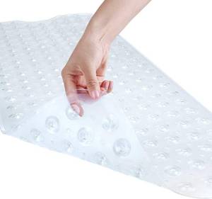 lot 371456 image: YINENN Bath and Shower Safety Mats 40x16 inch, Non Slip with Suction Cups for Bathroom Stall and Tub Floor, Extra Large and Machine Washable, Drain Holes Keep Bathtub Clean, Clear