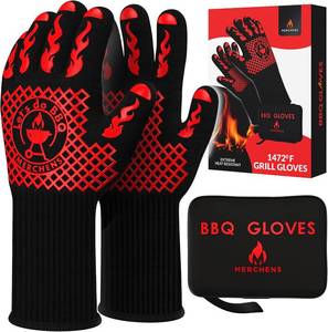 lot 371470 image: BBQ Grill & Oven Gloves 1472 F Heat Resistant  Storage Case & Gift Box