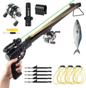 lot 371482 image: Catch&Hunt Fishing Slingshot, Professional Pole Shooting Catapult for Adults with Metal Fishing Wheel, Fish Dart, Rubber Band