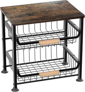 lot 371488 image: NiuYichee 3-layer Kitchen Fruit Storage Basket Snack Rack, Countertop & Desktop Pull-out Metal Basket with Handle, Organizers