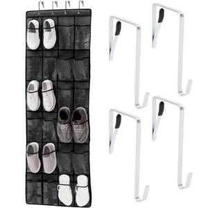 lot 371493 image: GORILLA GRIP 24 Pocket Over the Door Shoe Organizer, Clear PVC Pockets, Up to 40 Pounds, Hang on Doors, 1 Pack, Black