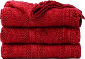 lot 371496 image: Battilo Red Cable Knit Throw Blankets for Couch, 50x60