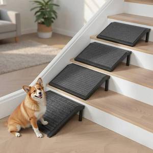 lot 471576 image: Dog Ramp for Stairs   Non-Slip Pet Steps with Locked-in Carpet & Iron Frame, Helps Senior Dogs & Small Breeds Climb Safely (4-Pack)