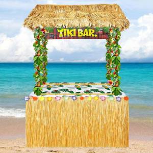 lot 471583 image: 50Pcs Tiki Bar Decor Hut Kit, Hawaiian Party Decorations with Tiki Hut, Banner, Roof, Palm Leaves, Flower Garland & Table Skirt, Luau Pool Beach Party Supplies