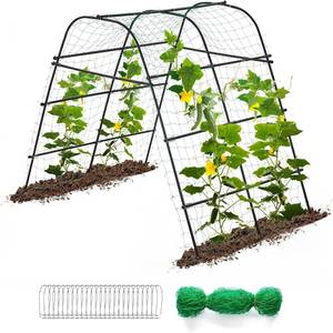 lot 471586 image: Cucumber Trellis for Raised Bed 67 x 67 U-Frame Garden Arch Tunnel with Netting Vegetable Fruit Flower Lightweight Metal Plant Support for Climbing Plants Outdoor,Black