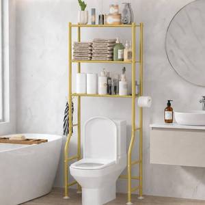 lot 471588 image: GloTika 3-Tier Over Toilet Storage, Anti-Tilt, 64 H, Gold