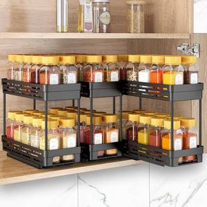 lot 471590 image: Pull Out Spice Rack Organizer for Cabinet, 3 Packs Slide Out Spice Racks Organizer, Spice Cabinet Organizers, Cabinet Size Need12 Highx11 Deepx5 Wide,Each Tier Hold 10 Spice Jar - 2 Tier, Black