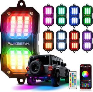 lot 471592 image: Retails for $186 Auxbeam 8 Pods RGB LED Rock Lights for Trucks UTV Boat, Brake Mode