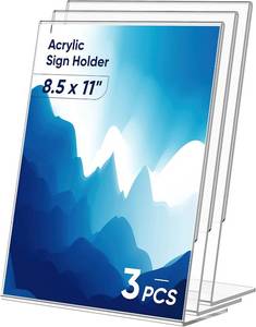 lot 471593 image: 3 Pack Acrylic Sign Holder 8.5x11 Inches, L-Shape Flyer Holder Stand