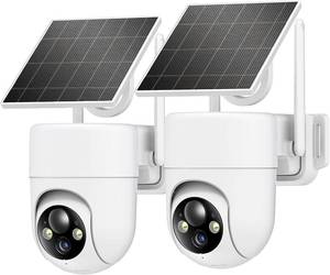 lot 471599 image: 2K Solar Security Cameras Wireless Outdoor, 2PCS Outdoor Camera Wireless with 360  View, Cameras for Home Security with Color Night Vision2-Way Audio, 2.4GHz Wi-Fi Only
