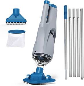 lot 471606 image: KOKIDO Cordless Handheld Pool Vacuum for Above Ground Pool, with 6ft Pole and 2 Vac Brush Heads, Ideal for Spot Cleaning Small Inground Pool Spa up to 20ft, Rechargeable, 60min, Sand and Light Debris