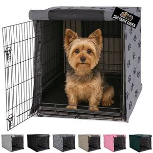 lot 471612 image: GORILLA GRIP Dog Crate Cover, Fits 24 Indoor Kennel Cage, Breathable Mesh Windows, Gray Paw
