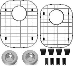 lot 471613 image: 2Pack Sink Protectors for Kitchen Sink 13x16and 11.2x14.5,Stainless Steel Sink Grid, Sink Rack for Bottom of Sink, Rust Resistant Metal Sink Protector with Sink Strainer (Silver
