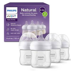 lot 471627 image: Philips Avent Natural Baby Bottles, Slow Flow, 4 oz, BPA-Free, 4-Pack