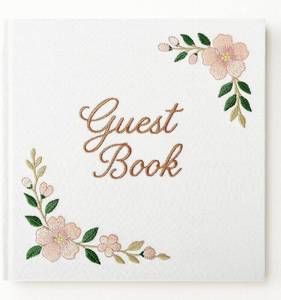 lot 471633 image: FEELOVE Wedding Guest Book with Embroidered Cover - 8.2 x 8.2 Elegant Guest Book for Party, Wedding Reception, Bridal Shower, Memorial, and Anniversary