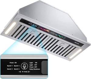 lot 121571 image: Retails for $300 BRANO Range Hood Insert 30 Inch, 900 CFM Smart VoiceGestureTouch Control, 4 Speed Exhaust Fan, Stainless Steel Kitchen Hood with Charcoal Filter, DuctedDuctless Convertible
