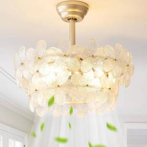 lot 131471 image: Retails for $169 20 Gold Crystal Fandelier Ceiling Fans with Lights, Gold Flower Chandelier Ceiling Fan with Light Remote Control, Morden Caged with 6 Speeds for Bedroom, Nursery, Living Room(Clear)