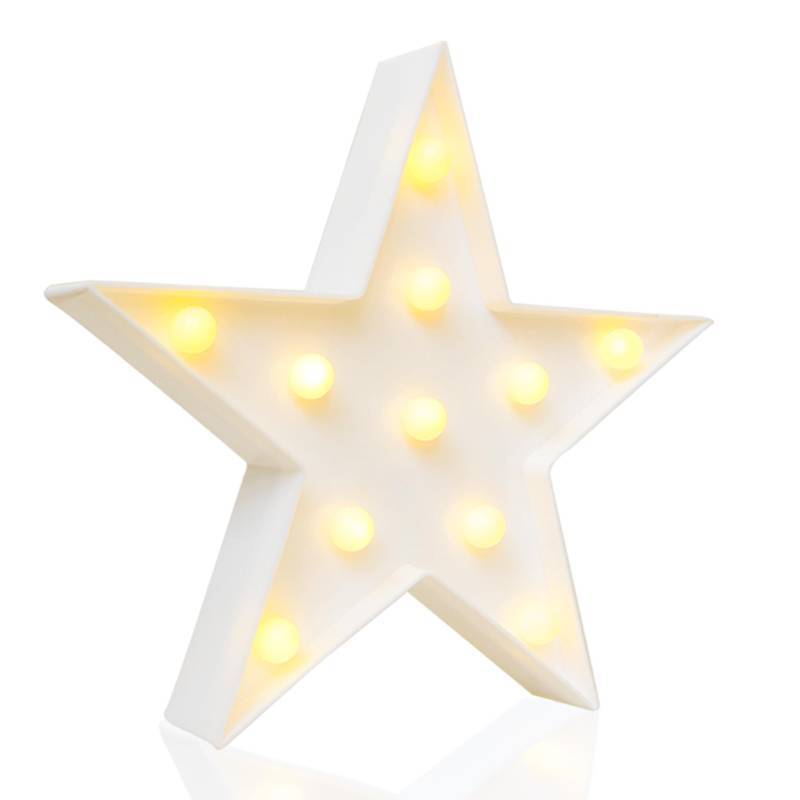 lot 2070 image: Novelty Place Star Marquee Sign Lights, Warm White LED Lamp - Living Room, Bedroom, Birthday and Christmas Decoration for Kids &amp Adults - Battery Powered 10 Inches High&nbsp