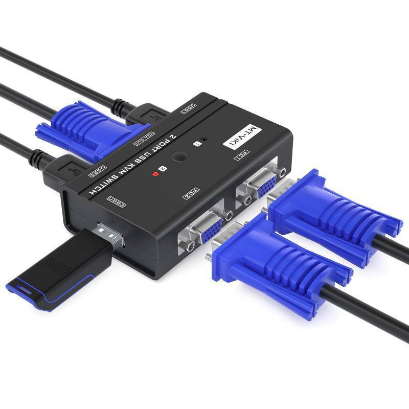 lot 2008 image: MT-VIKI VGA KVM Switch, 2 Port USB VGA KVM Switch for 2 Computers Share 1 Monitor Keyboard Mouse Printer,  2 KVM Cables Retail $21.24
