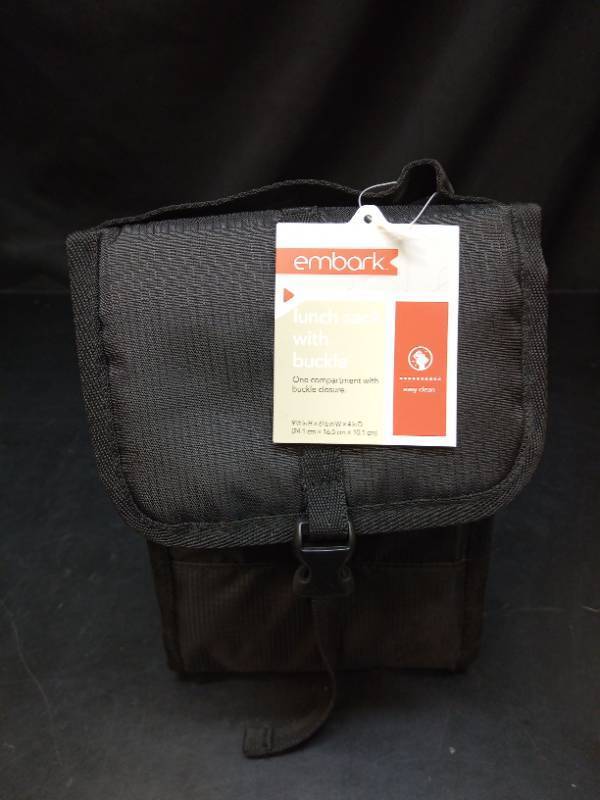 lot 2005 image: Embark Lunch Bag with Buckle 9.4 x 6.6 x 4 inches - Retail $11
