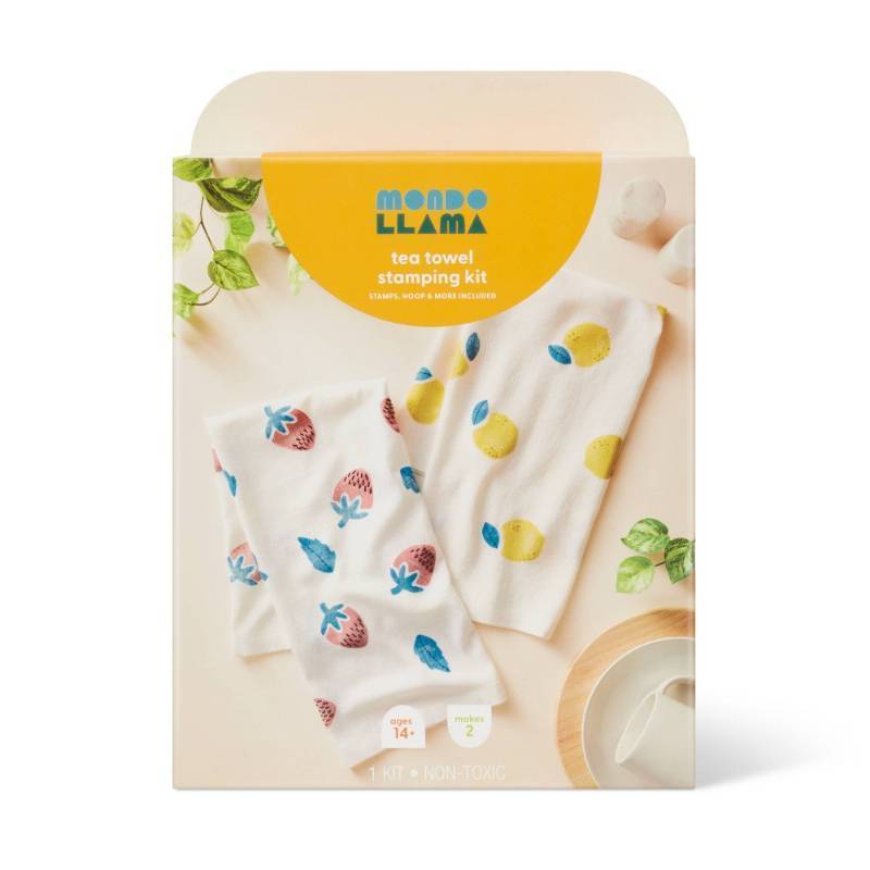 lot 2056 image: 2ct Fruit Stamped Tea Towel Craft Kit - Mondo Llama - Retail $15