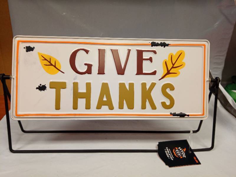 lot 2063 image: Halloween Harvest Metal Tabletop Reversible Sign - Hyde & EEK Boutique - Retail $10