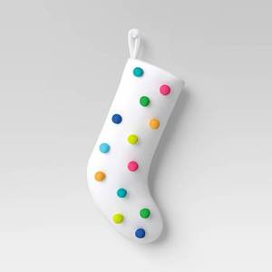 lot 2082 image: 20 Fleece with Colorful Pom Poms Christmas Stocking White - Wondershop - Retail $15