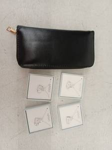 lot 19664 image: Black Leather Zip Wallet and 4 Heart Pendant Necklaces
