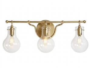 lot 19701 image: 3-Light Brass Vanity Fixture w Clear Glass Shade