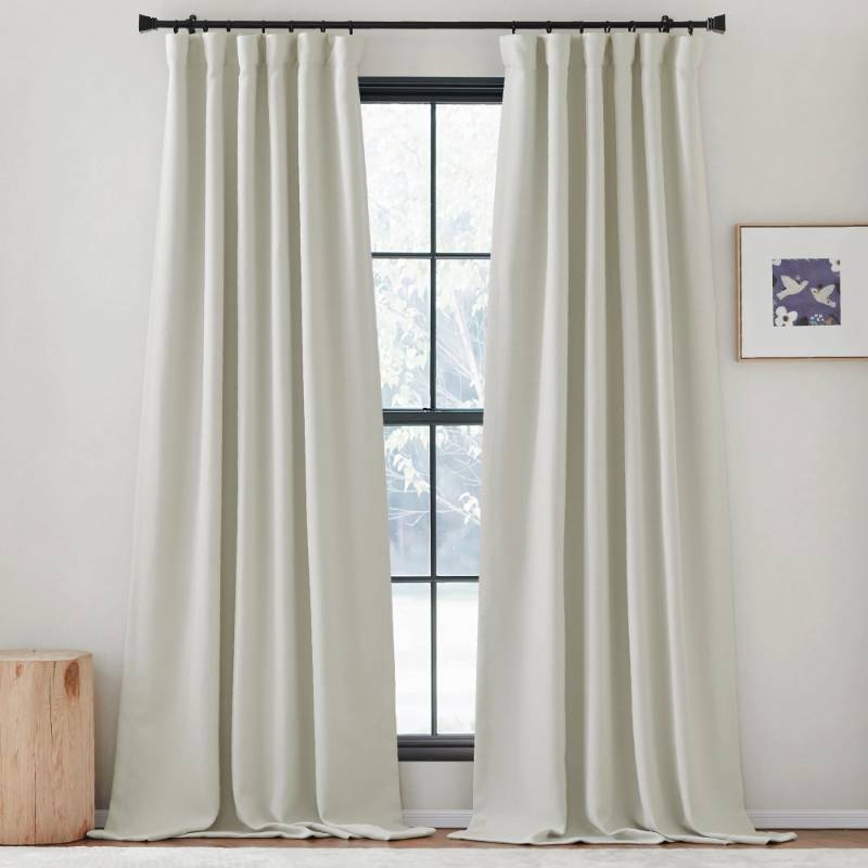 lot 1085 image: NICETOWN Room Darkening Faux Linen Curtains for Bedroom, Rod PocketBack TabHook Belt Linen Burlap Light Blocking Noise Dampening Curtains for Living Room, Natural, W50 x L102, 2 Panels Retail $46.99