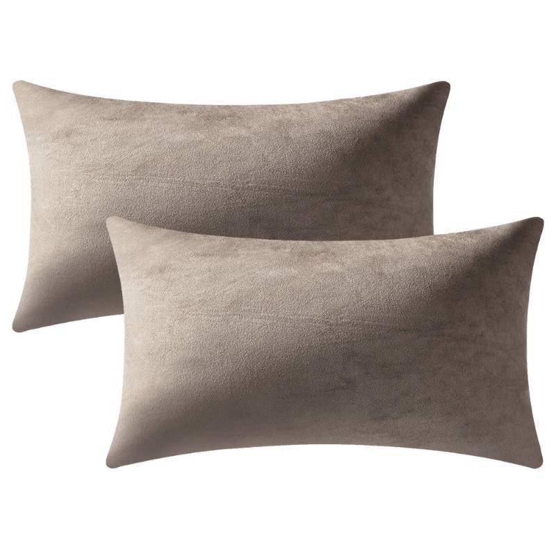 lot 1108 image: DEZENE Decorative Pillow Covers 12x20 Taupe 2 Pack Cozy Soft Velvet Rectangular Throw Pillow Cases for Farmhouse Home Decor Retail $19.99