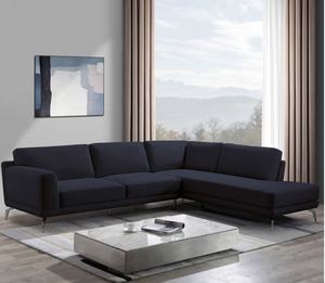 Abbyson Home Kyler Fabric Chaise Sectional Dark Grey w/Chrome Feet Retail $1,699