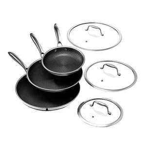 lot 1015 image: HexClad 6pc Hybrid Nonstick Frying Pans Set without lids, 8, 10 & 12 Pans - Retail $269