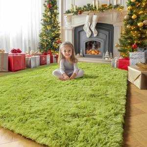 lot 1081 image: Amdrebio Grass Green Fluffy Area Rug 4x6 for Bedroom Classroom Living Room - Retail $29