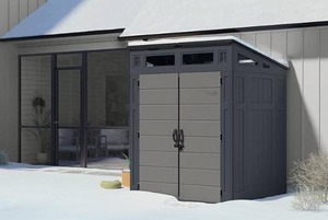 Suncast 6 X 5 Ft Modernist Resin Storage Shed - Steel-Reinforced Outdoor Structure With 200 Cu. Ft. Capacity - Cyberspace/Dove Gray L - Retail: $1,298