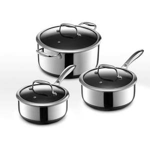 lot 1006 image: HexClad Hybrid Cookware 6 Piece Pot Set - 2  3  and 8 Qt Saucepans with Glass Lids - Retail $449
