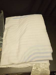lot 1034 image: FXI Inc. Full Size Mattress Cover with Blue Striped Pattern 54 x 75 Inches - Retail $0
