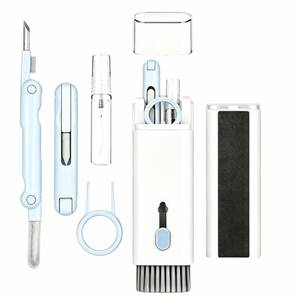 lot 1047 image: 7��in��1 Electronic Cleaning Kit with Safe Screen Spray, White & Light Blue, Multi��Size Tips, for iPhone, AirPods, MacBook, Earbuds, Mechanical Keyboard, Laptop and Screens - Retail $13
