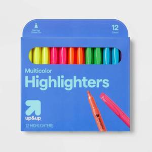 lot 1065 image: Highlighters Narrow Chisel Tip Multicolor 12ct - up&up Fine Point School Supplies, Kids Art, Office Markers - Retail $15