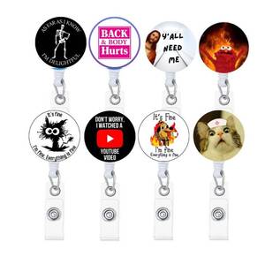 lot 1067 image: 7pc Funny Badge Reel Retractable for Nurses, Medical & Nursing, Cute Cool ID Tag Card Holder Clips for Office Work Doctor Student for Men & Women Lanyard Supplies Accessories (B) - Retail $10