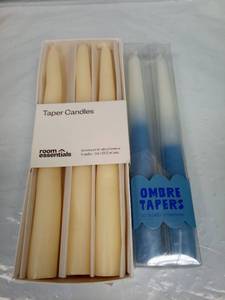 lot 1104 image: 6pk Taper Candle Set White Wavy - Room Essentials & 2-pack om bre whiteblue tapers - Retail $13