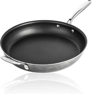 lot 1110 image: Granitestone 14 Inch Large Non stick Frying Pan for Cooking, Frying Pans Nonstick, Ultra Durable Mineral and Diamond Coating, Family Sized Open Skillet, Oven and Dishwasher Safe, Black - Retail $59