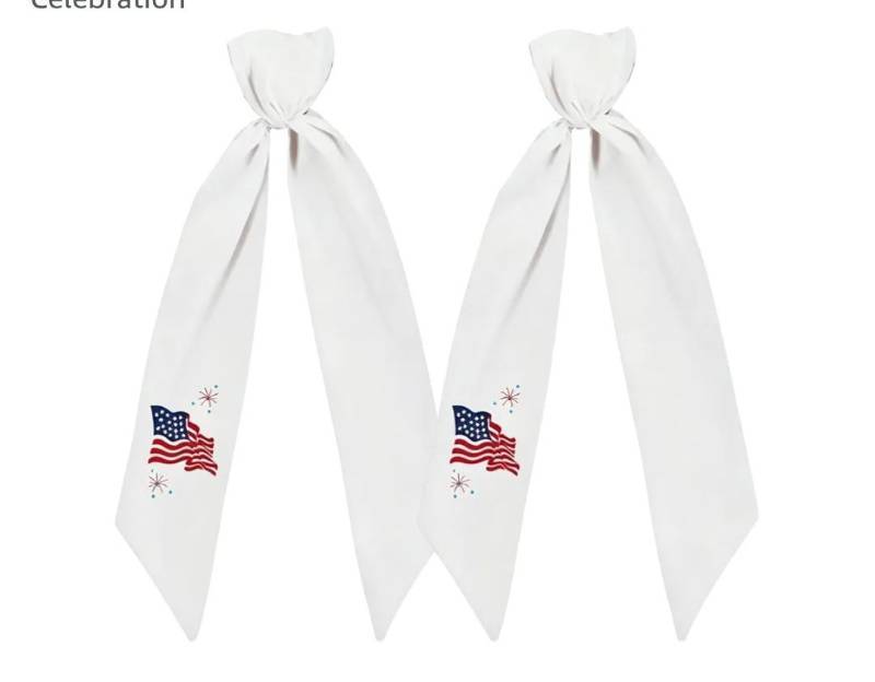 lot 28618 image: Wreath Sash for Front Door - 2 Piece 250th Weather ResistantDecorative Door Ribbon Banners and 4 American flags For Front Door Wreath Porch Entryway Patio Holiday Party Home Independence Celebration - Retail $5