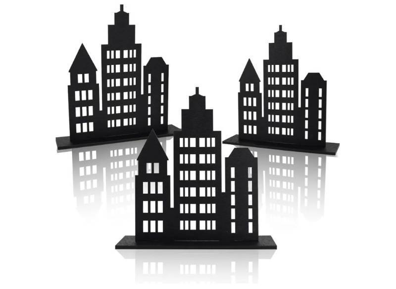 lot 28620 image: 3pcs Skyscraper Party Decorations Wooden BlackHero Theme New York Skyscraper Table Decor City Skyline Buildings Centerpiece Sign for Comic Birthday Halloween Party Favors - Retail $9