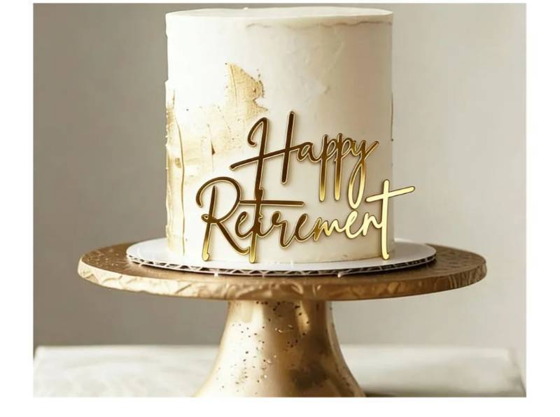 lot 28649 image: Acrylic Happy Retirement Cake Topper,Happy Retirement Cake Toppers for Officially Retired, Theme Decorations,Gifts for Retired Men Women Party Decoration - Retail $6