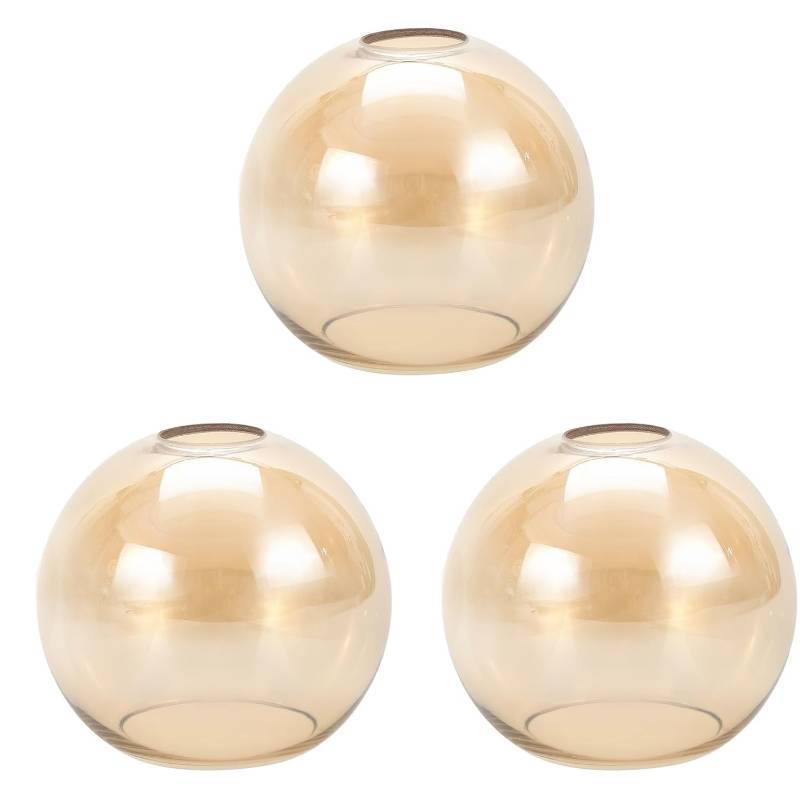 lot 28729 image: 3 Pack Amber Glass Shade Replacements, Globe Glass Lamp Shade Covers for Light Fixtures, 1.65 In Fitter 5.1 In Height 5.9 In Diameter Globes Lampshades for Wall Sconces Chandelier Pendant Lights - Retail $38