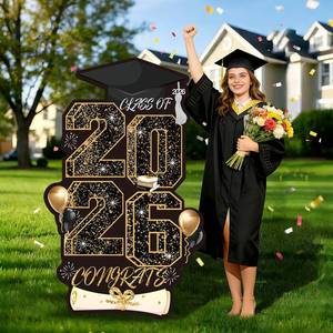 lot 38781 image: Graduation Yard Sign, 47.2 Inch Black & Gold Congrats Grad Lawn Decor - Retail $17