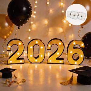lot 38783 image: Light Up Letters 2026 Black And Gold Graduation Decorations 2026 Sign - Retail $17